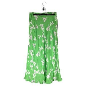 Third Form Midi Skirt Womens 4 Pull on Elastic Waist Floral Green White